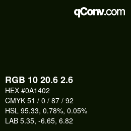 カラーコード: RGB 10 20.6 2.6 | qconv.com