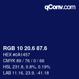 カラーコード: RGB 10 20.6 87.6 | qconv.com