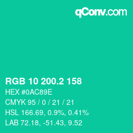 カラーコード: RGB 10 200.2 158 | qconv.com