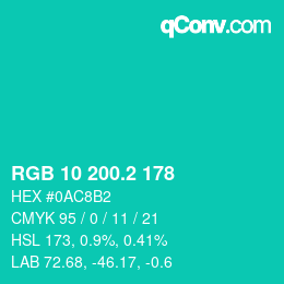 カラーコード: RGB 10 200.2 178 | qconv.com