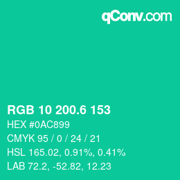 カラーコード: RGB 10 200.6 153 | qconv.com