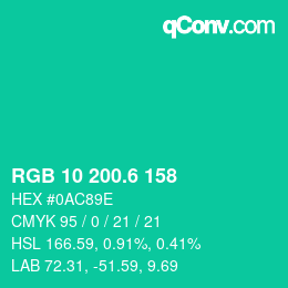 カラーコード: RGB 10 200.6 158 | qconv.com