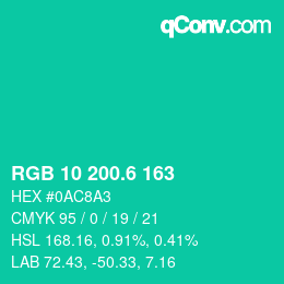 カラーコード: RGB 10 200.6 163 | qconv.com