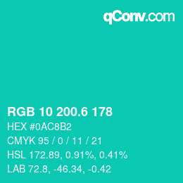 カラーコード: RGB 10 200.6 178 | qconv.com