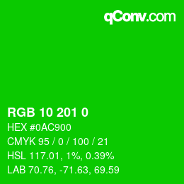 Color code: RGB 10 201 0 | qconv.com