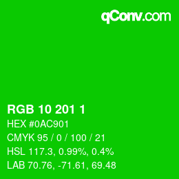 カラーコード: RGB 10 201 1 | qconv.com
