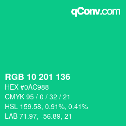 Color code: RGB 10 201 136 | qconv.com