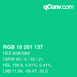 Color code: RGB 10 201 137 | qconv.com