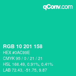 Color code: RGB 10 201 158 | qconv.com