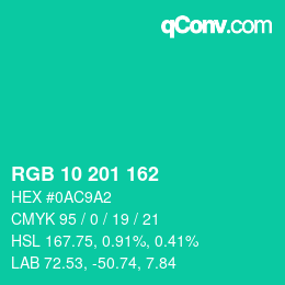 カラーコード: RGB 10 201 162 | qconv.com