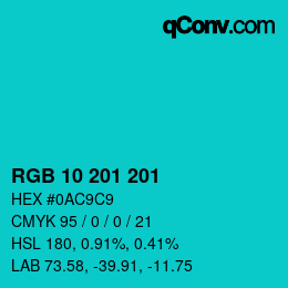 Color code: RGB 10 201 201 | qconv.com