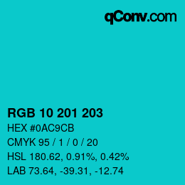 Color code: RGB 10 201 203 | qconv.com