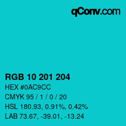 Color code: RGB 10 201 204 | qconv.com