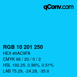 Color code: RGB 10 201 250 | qconv.com