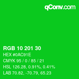 Color code: RGB 10 201 30 | qconv.com