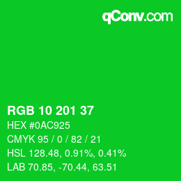 カラーコード: RGB 10 201 37 | qconv.com