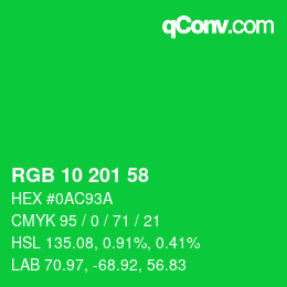 Color code: RGB 10 201 58 | qconv.com