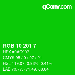 Color code: RGB 10 201 7 | qconv.com