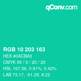 Color code: RGB 10 203 163 | qconv.com