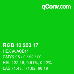 Color code: RGB 10 203 17 | qconv.com