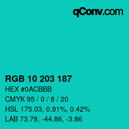 Color code: RGB 10 203 187 | qconv.com