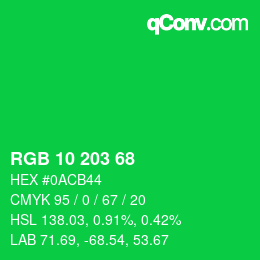 Color code: RGB 10 203 68 | qconv.com