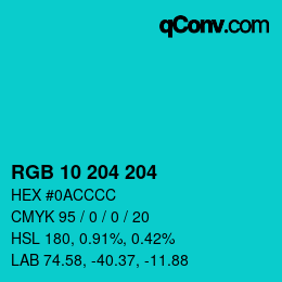 颜色代码: RGB 10 204 204 | qconv.com