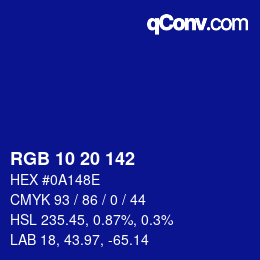 Color code: RGB 10 20 142 | qconv.com