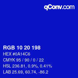 Color code: RGB 10 20 198 | qconv.com