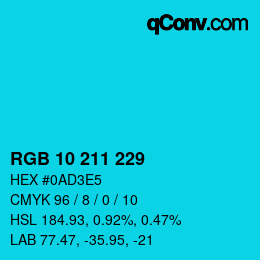 カラーコード: RGB 10 211 229 | qconv.com