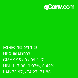 Color code: RGB 10 211 3 | qconv.com