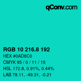カラーコード: RGB 10 216.8 192 | qconv.com