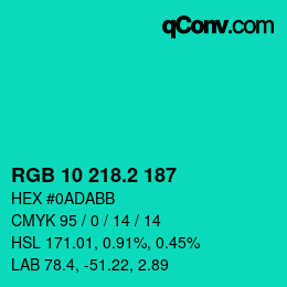カラーコード: RGB 10 218.2 187 | qconv.com