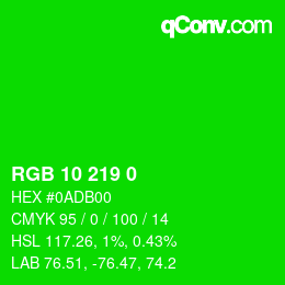 Color code: RGB 10 219 0 | qconv.com