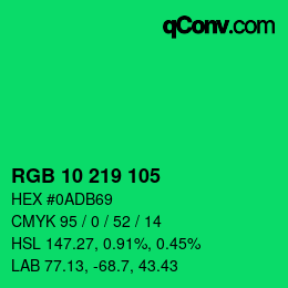 Color code: RGB 10 219 105 | qconv.com