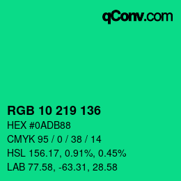 カラーコード: RGB 10 219 136 | qconv.com