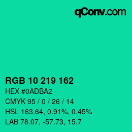 Color code: RGB 10 219 162 | qconv.com