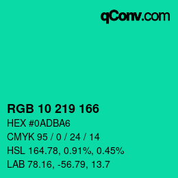 カラーコード: RGB 10 219 166 | qconv.com