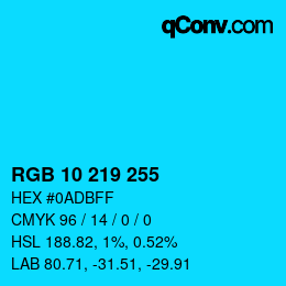 Color code: RGB 10 219 255 | qconv.com