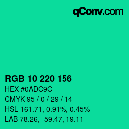 カラーコード: RGB 10 220 156 | qconv.com