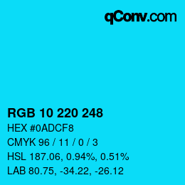 Color code: RGB 10 220 248 | qconv.com