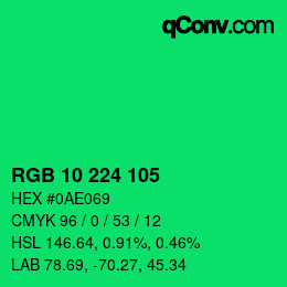 カラーコード: RGB 10 224 105 | qconv.com