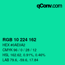 Color code: RGB 10 224 162 | qconv.com