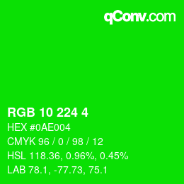 カラーコード: RGB 10 224 4 | qconv.com