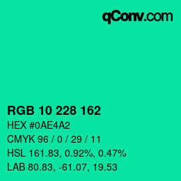 Color code: RGB 10 228 162 | qconv.com