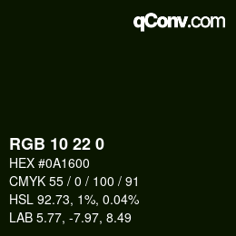 Código de color: RGB 10 22 0 | qconv.com