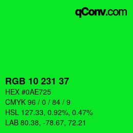 颜色代码: RGB 10 231 37 | qconv.com