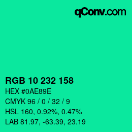 カラーコード: RGB 10 232 158 | qconv.com