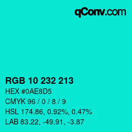 Color code: RGB 10 232 213 | qconv.com