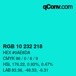 Color code: RGB 10 232 218 | qconv.com